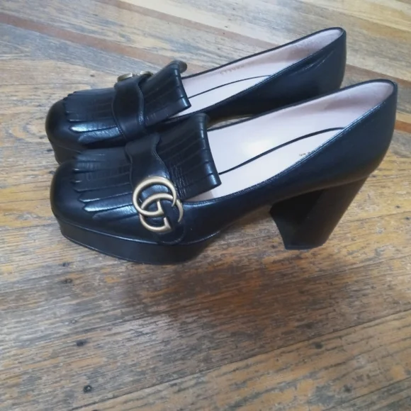 Leather platform pump with fringe hot sale